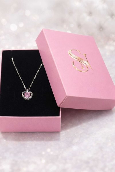 sheenez Stainless Steel Silver Pembe Taşlı Romantik Kadın Kolye
