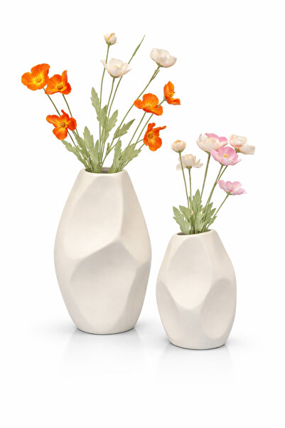 mysecrethome El Yapımı Bohem 2’li Seramik Vazo Seti Ahşap Bej Dekoratif 35 cm...