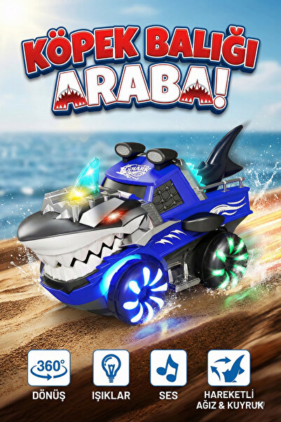 craftivio Işıklı Sesli Hareketli Köpek Balığı Canavar Kamyon - 360 Derece Dön...
