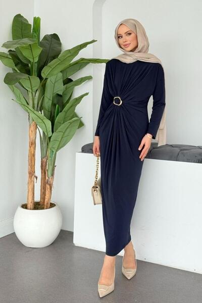 Şulemoda Giyim Riva Buckle Sandy Dress Navy Blue