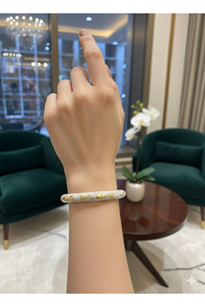 Zihintaşı Atölyesi Renkli Mineli Yaprak Desenli Kelepçe Bileklik