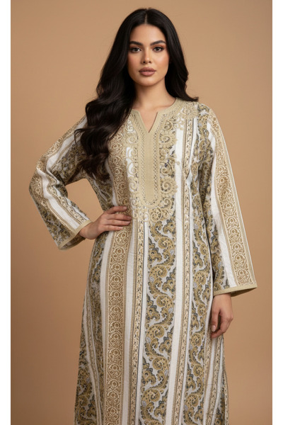 Moda Line Women's everyday jalabiya with colorful embroidery on the collar