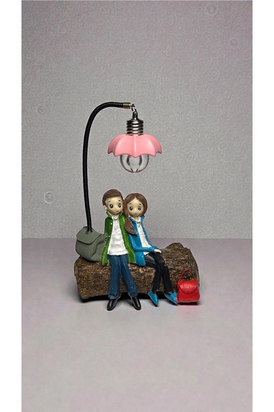 biblo home Dekoratif Işıklı Lambalı Masa Üstü Süs Eşyası Sevgili Çift Biblo S...