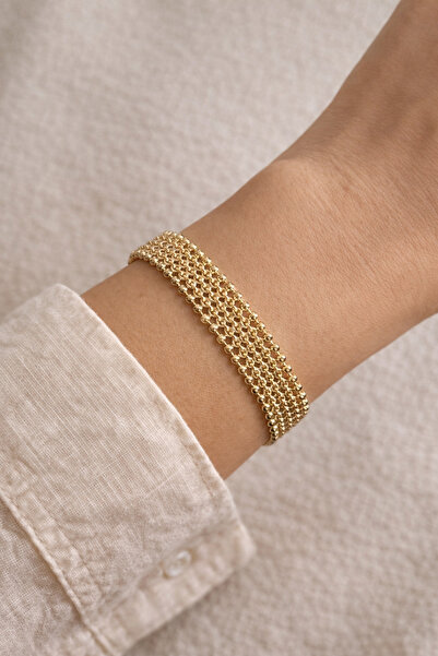 Owentis Çelik Gold Kuyumcu İşçilikli Bismark Örgü Model Kalın Amandine Bilekl...