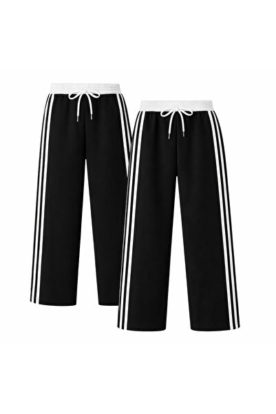 pandy 2-pack Φόρμες με διπλές ρίγες, λευκή ζώνη, ψηλόμεσο και φαρδύ πόδι