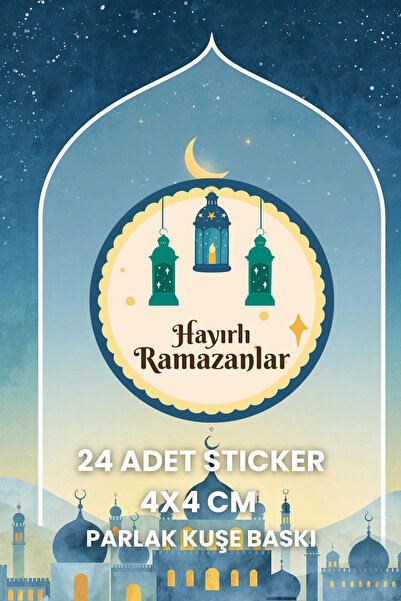 Minnymy 24 Adet Ramazan Temalı Sticker, Hayırlı Ramazanlar 4x4 CM Kuşe Baskı,...