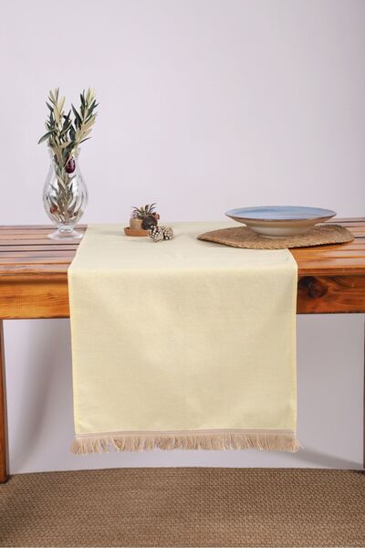 Onerose Home Premium Linen Yellow Tufted Runner Table Cloth(45 x 150)