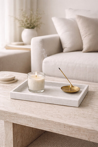 Marbello 17x32 Mermer Tepsi | Banyo Dresuar Salon Dekoratif Organizer Sunum T...