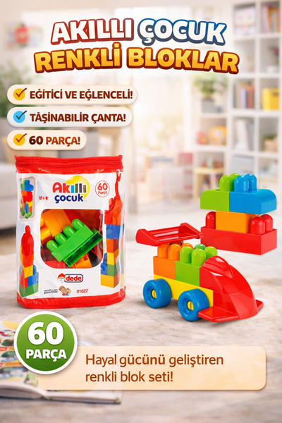 TRUST STORE Smart Kids Colorful Blocks 60 Pieces Educational and Portable Bui...