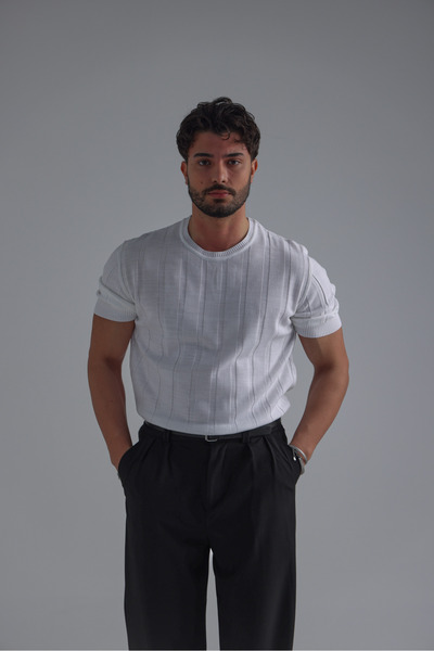 OUTFİT MAN Relaxed Fit Triko Tshirt Beyaz