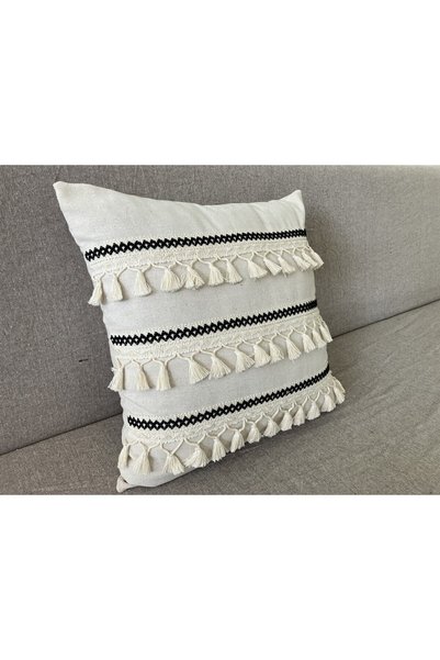 Onerose Home Special Design Black Striped Single Linen Cream Throw Pillow Cover