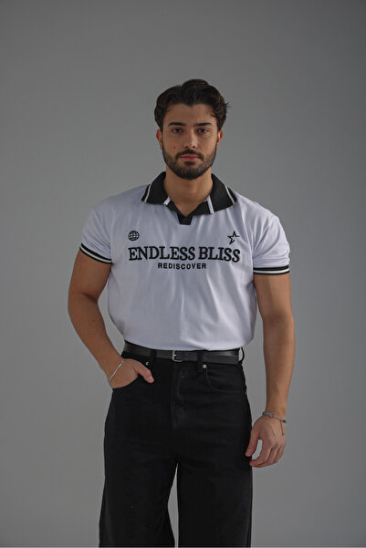 OUTFİT MAN تيشيرت بولو مطبوع من ENDLESS باللون الأبيض