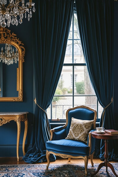 JACA Sağ ve Sol Kanat Kadife Kumaş Fransız Tarzı Fon Perde 2'li Set