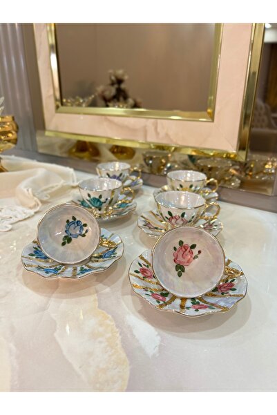 MRYHOMECONCEPT El Boyama Porselen Kahve Fincanı Seti – 6’lı– Renkli – Özel Ta...