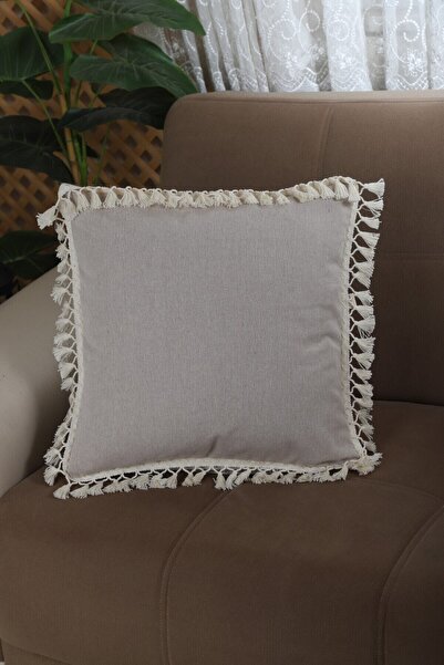 Onerose Home غطاء وسادة وسادة رمي Pompom باللون البيج