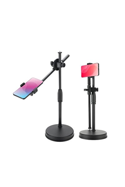 Saatistan Döner Masaüstü Tripod Telefon Tutucu ve Ring Light Uyumlu Siyah