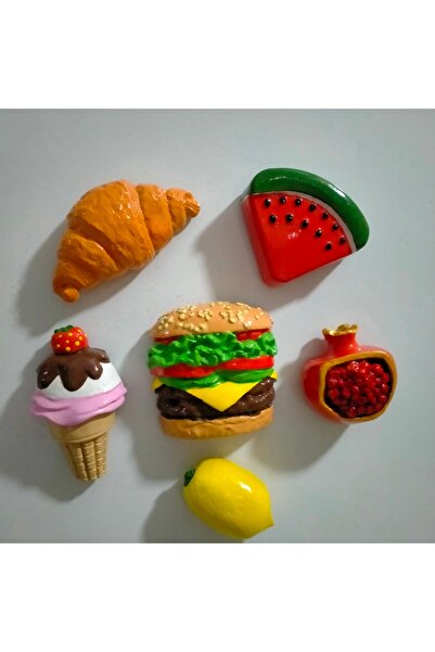 Minihobiev Hamburger magnet, altılı magnet buzdolabı mıknatısı, kruvasan, don...