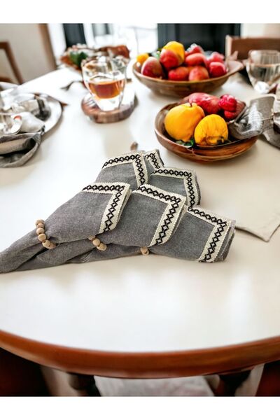 Onerose Home ANTHRACITE Black Striped Napkin 40x40 WITH BUCKLE GIFT 6 PIECES
