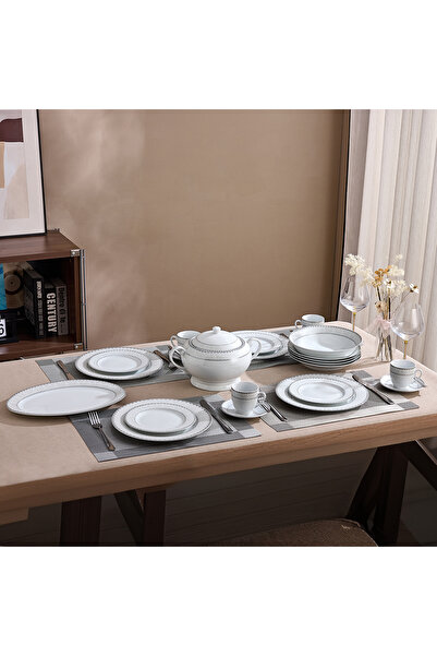 Malooki Serviciu de Masă 12 Persoane Silver Lace Heritage din Porțelan, 64 Pi...