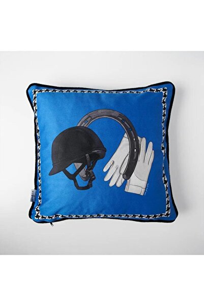 VITELLI DUBAI Equestrian Blue Throw Pillow Cover