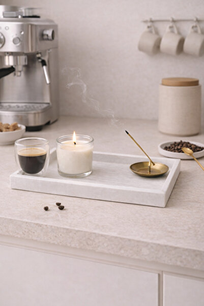 Marbello 17x32 Mermer Tepsi | Banyo Dresuar Salon Dekoratif Organizer Sunum T...