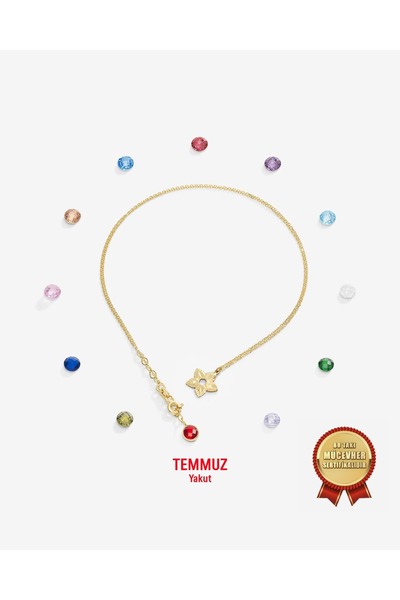 MEKS JEWELS 14 Ayar Altın Yonca Şans Doğum Taşlı Kolye