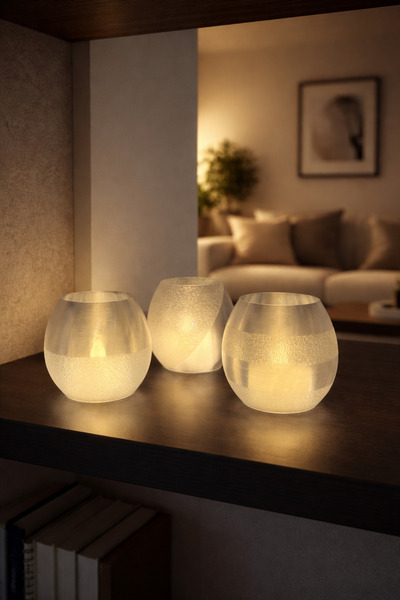 CANDANPREMIUMDESIGN Şeffaf Dokulu Pilli MUMLUK Üçlü set