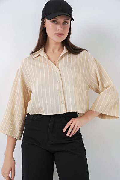 COjans Striped Oversize Short Shirt 20326 - Beige