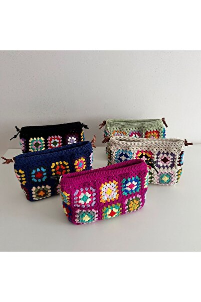 B BUL AKSESUAR Tığ İşi Örgü Ağız Kısmı Büzgülü Kadın Omuz Çantası