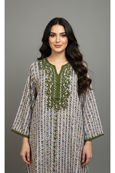 Moda Line Women's colorful jalabiya with embroidery on the collar
