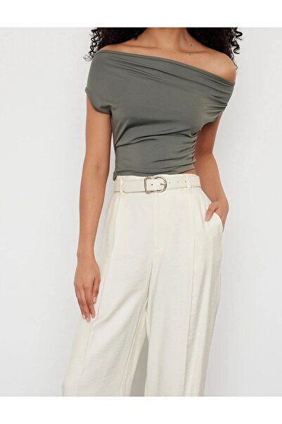 Linich&Co Asymmetric Collar Stretchy Blouse 8064