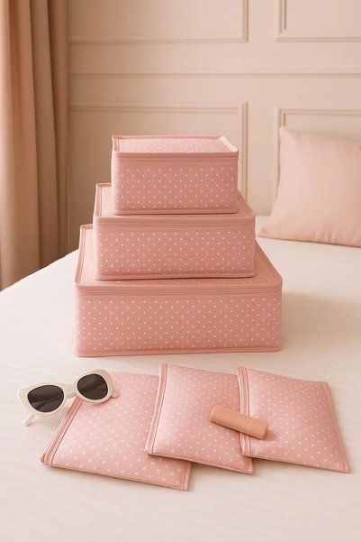 ROYALHOUSE 6-Piece Suitcase Organizer Set Without Mesh Pink Spotted