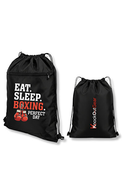 gampfa Eat Sleep Boxing Drawstring Backpack with Zipper, 2 Compartments, Dura...