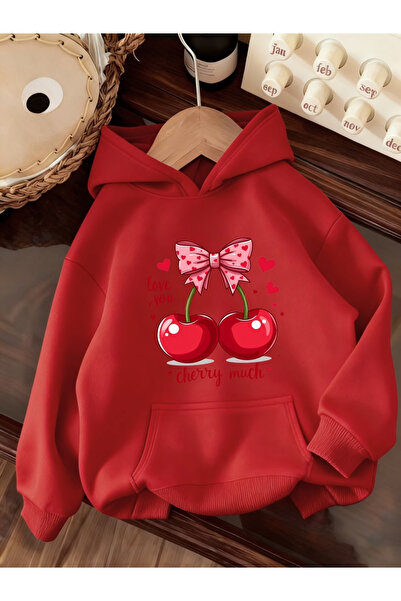 Rayan & Hoor Style Cherry Printed Hooded Pocket Cotton Black Sweatshirt