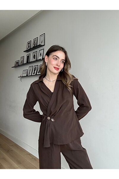 AÈC PRIVÈ Aec Prive Women's Gold Buttoned Special Design Luxury Blouse Trouse...