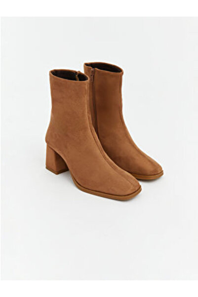 LC Waikiki Brown suede look women's heeled boots