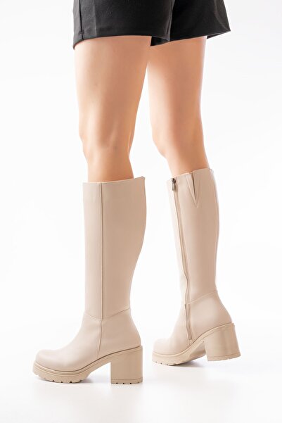 Zerenyus Exi̇n-767-3013 Premium Beige Zippered Daily Women's Boots