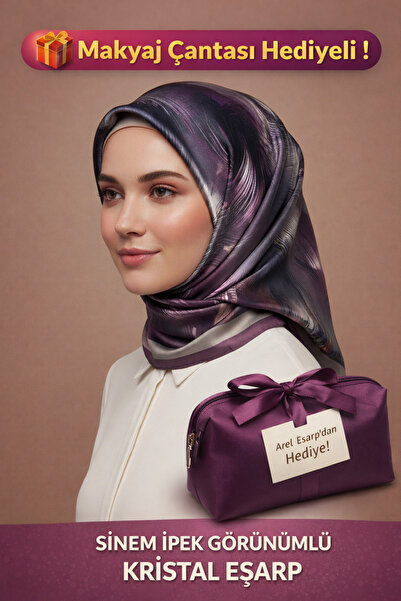 Picasso İpek Görünümlü Kristal Mürdüm - Siyah Eşarp – Twill Şık Tasarım 90x90