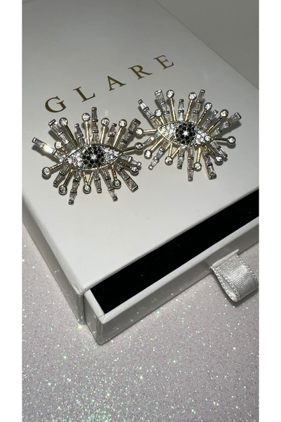 GLARE JEWELRY CO أقراط بتصميم حجر الزجاج والذهب والفولاذ