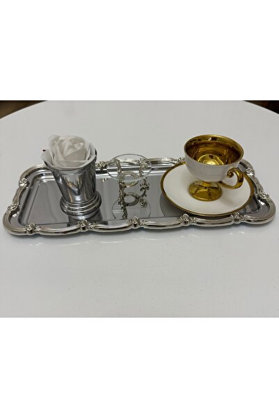 SEVA ÇELİK Steel Rectangular 1 Piece Presentation Tray with Silver Frame 13*3...