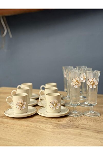 Hediye Köşkü 6 Kişilik 18 parça Lüks Porselen Özel Tasarım Kahve Sunum Seti