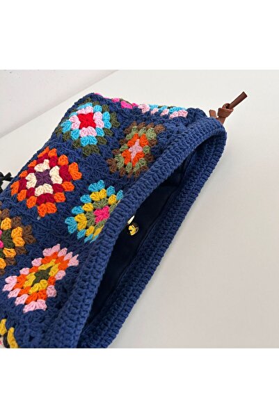 B BUL AKSESUAR Tığ İşi Örgü Ağız Kısmı Büzgülü Kadın Omuz Çantası