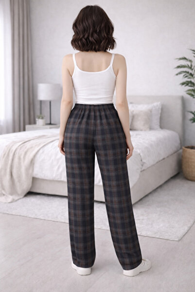 Exclusive Season Pantaloni damă lejeri cu talie elastică – model carouri, croială largă, casual