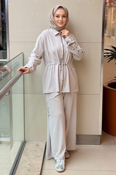 Ghisa Tie-Detail Front Zipper Waist Drawstring Capri Pants Set