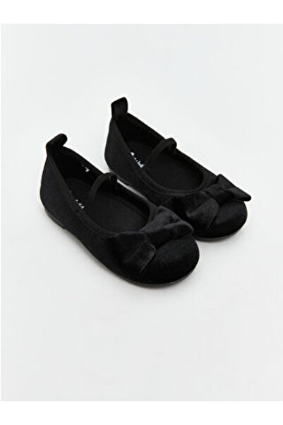 LC Waikiki Black bow-detailed baby girl's flat shoes