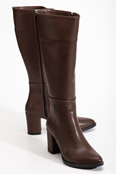 Zerenyus Exi̇n-4422 Premium Brown Heeled Women's Boots