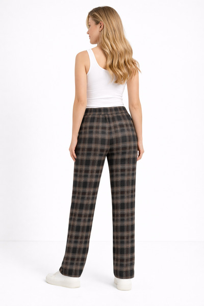 Exclusive Season Pantaloni damă lejeri cu talie elastică – model carouri, croială largă, casual