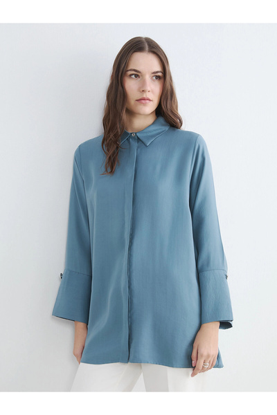 LC Waikiki LCWAIKIKI Classic Petrol Oversize Modal Karışımlı Kadın Gömlek Tunik