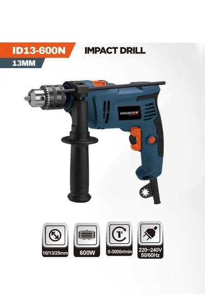 PROWORX Pro Works Impact Drill ID13-600N, 13mm Chuck, 600W, Variable Speed, F...