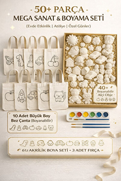 objehouse objehouseMARKA 50+ Parça | Boyanabilir Bez Çanta ve Alçı Objeler